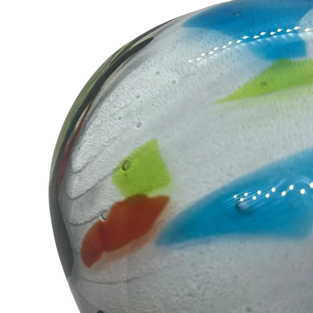 Crate and Barrel Bud Vase White Hand Blown Art Glass Splatter Cased Ziggy 4.5